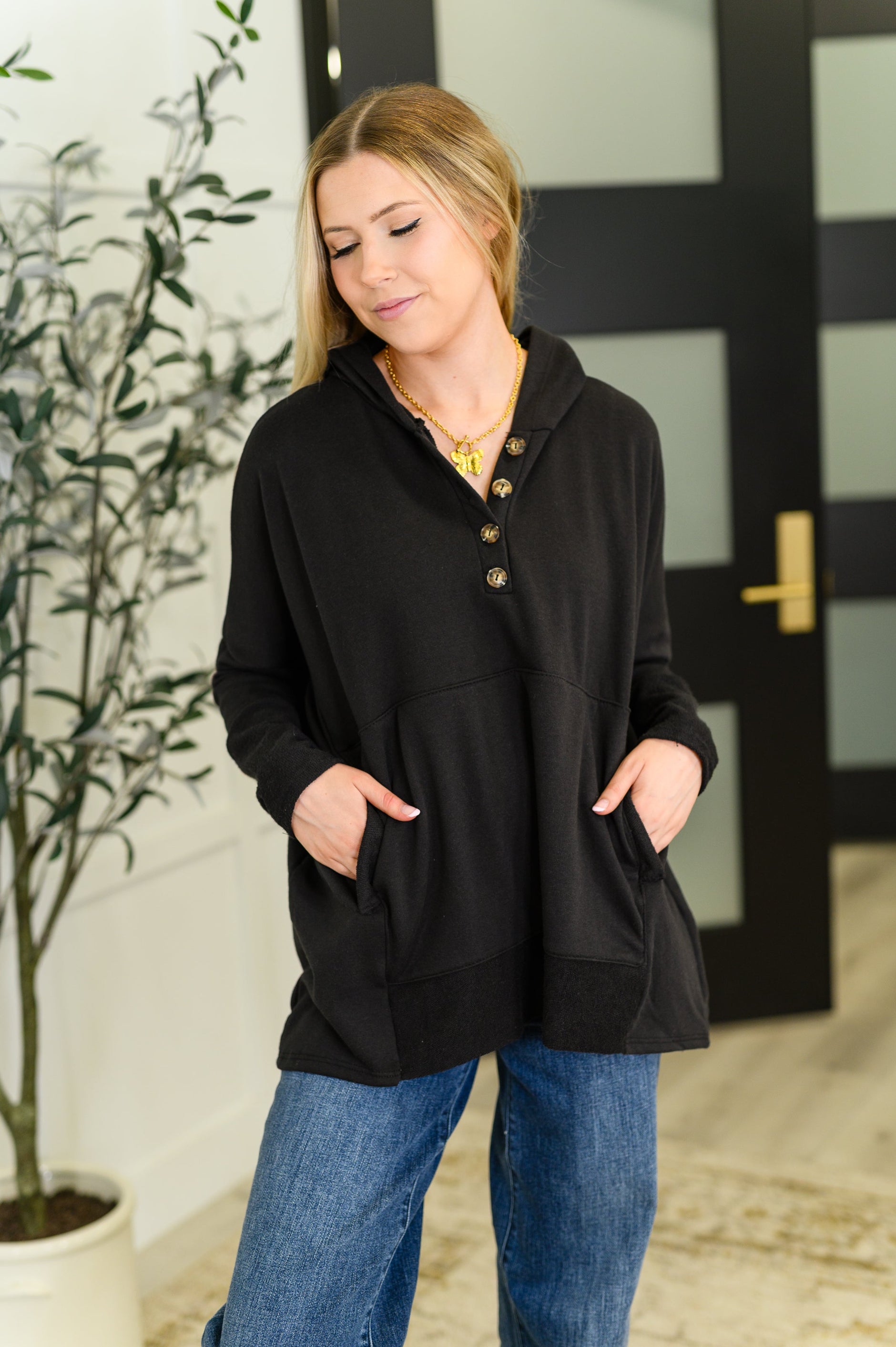 Warm Intentions Henley Pullover in Black - SwagglyLife Home & Fashion